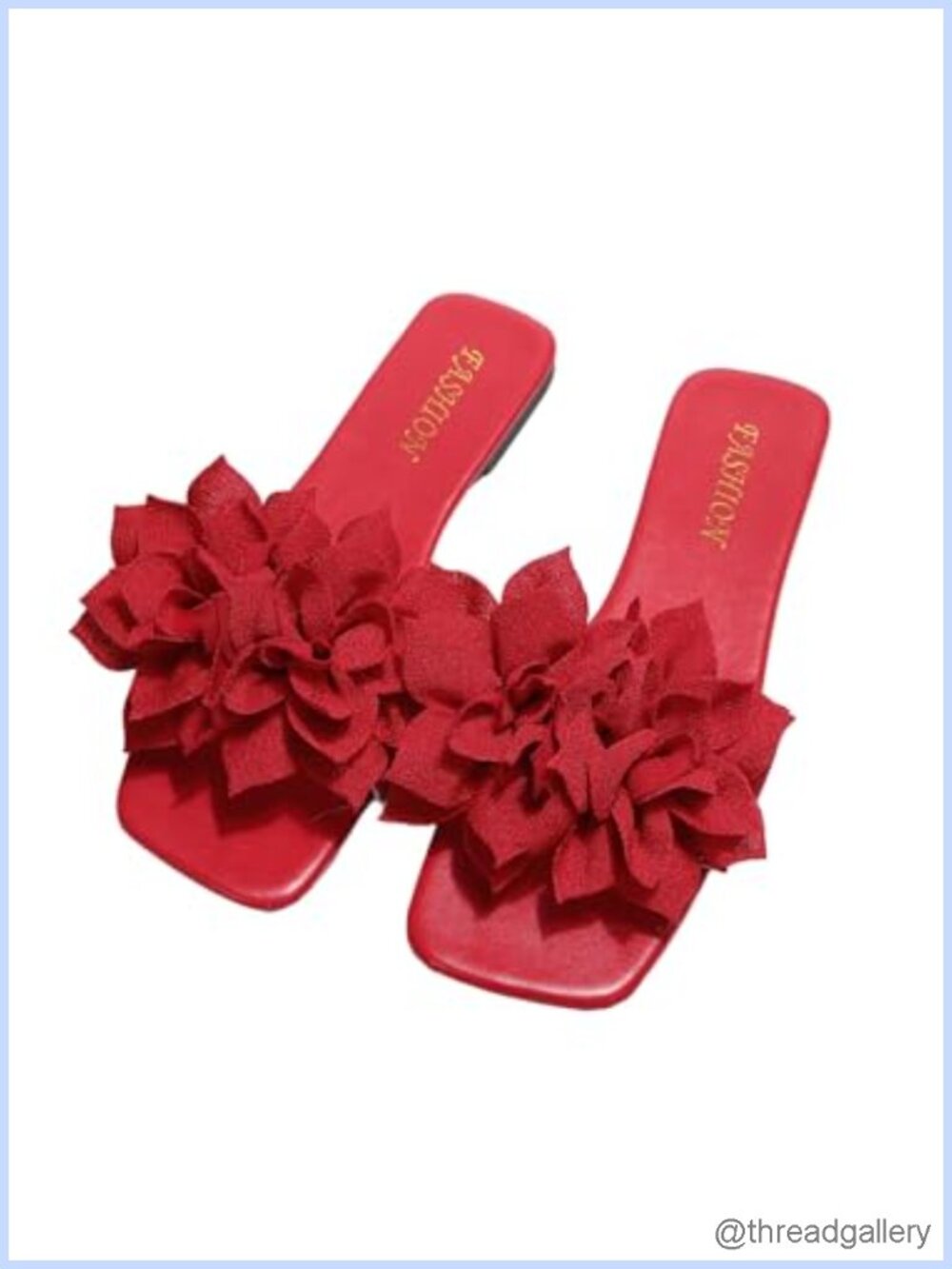 Women's 3D Floral Flat Slide Sandals Square Open Toe Slip On Dressy Casual